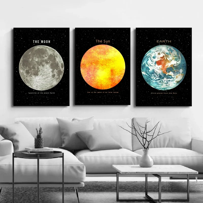 Earth Venus Moon Mars Saturn Uranus Planet Solar System Canvas  Paintings Poster and Print Wall Art Pictures Kids Room Decor