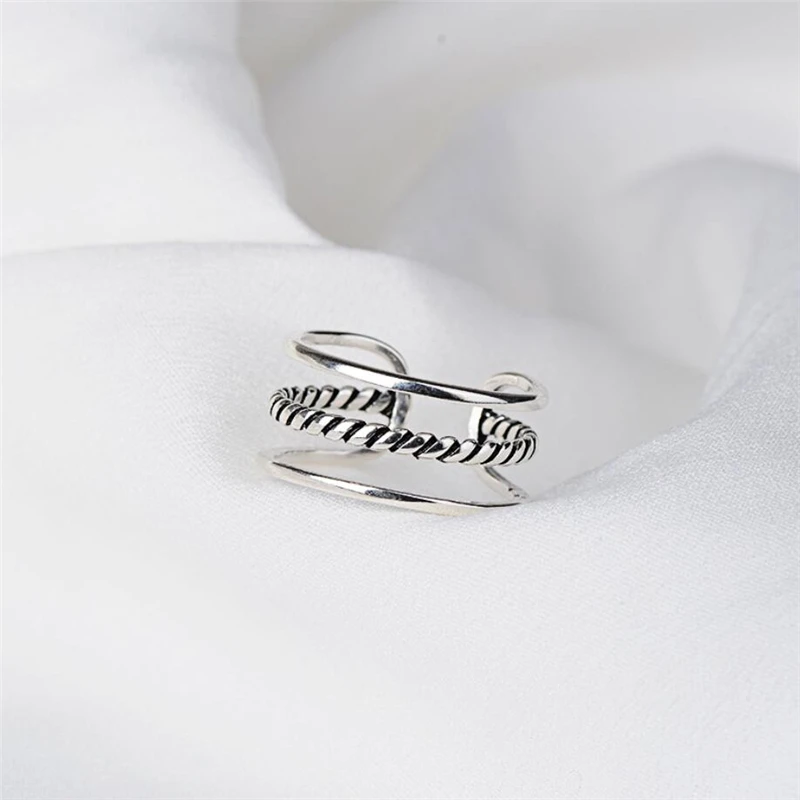 

Sole Memory Three-layer Simple Exquisite Art Cute 925 Sterling Silver Fine Female Resizable Opening Ring For Women RI333