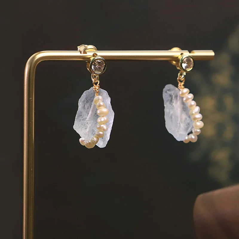 

Baroque Freshwater Pearl Ocean Stone Stud Earrings Luxury Minimalist Ear Jewelry Elegant Versatile Earrings for Women Party Gift