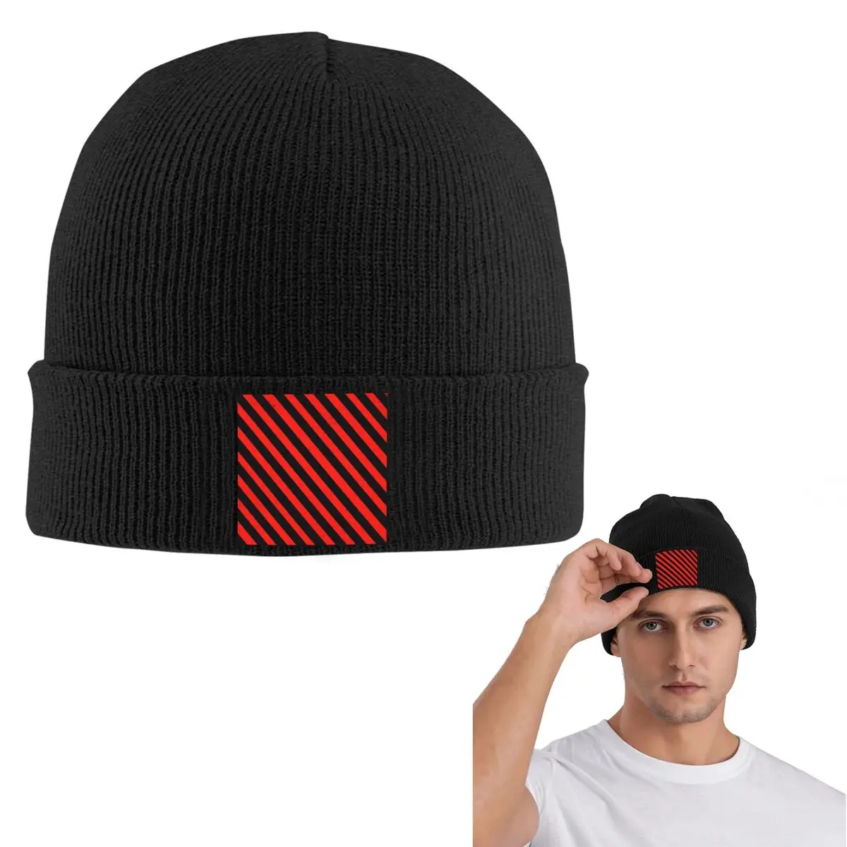 Black And Red Stripes Striped Geometric Lines Warm Knitted Cap Winter Knit Bonnet Hat Skullies Beanies Hip Hop Caps for Unisex