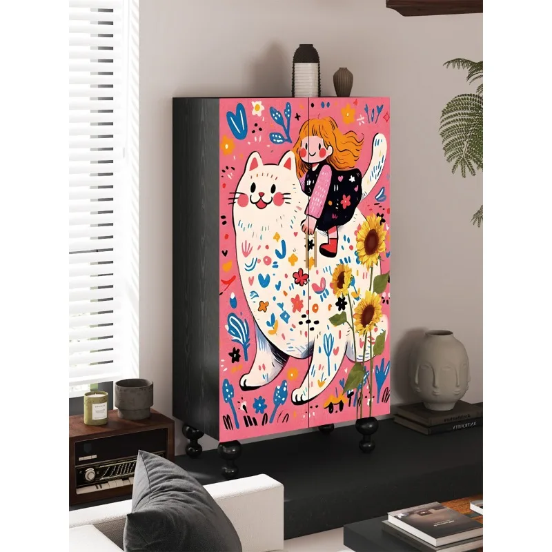 

Современный простой мультяшный декор, детский шкаф для спальни, подвесной шкаф для хранения из цельного дерева, домашний шкаф для гостиной