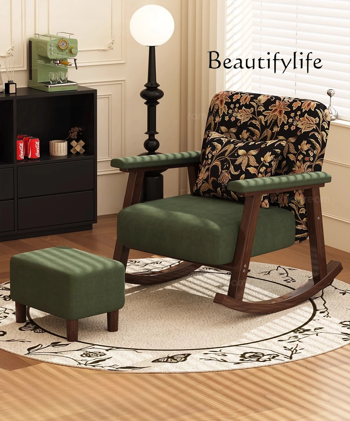 Rocking recliner adult sleeping single solid wood sofa antique balcony lazy chair leisure living room home