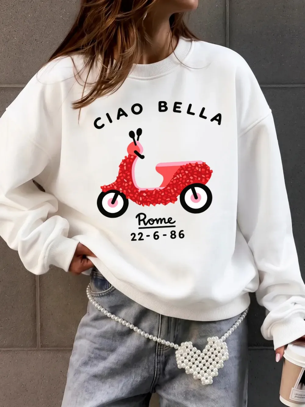 Ciao Bella Rome Bedruckte Sweatshirts für Damen, Winter-Fleece, warme Kapuzenpullover, Rundhalsausschnitt, lockere Pullover, Basics, sportliche Damenbekleidung – Detail 11