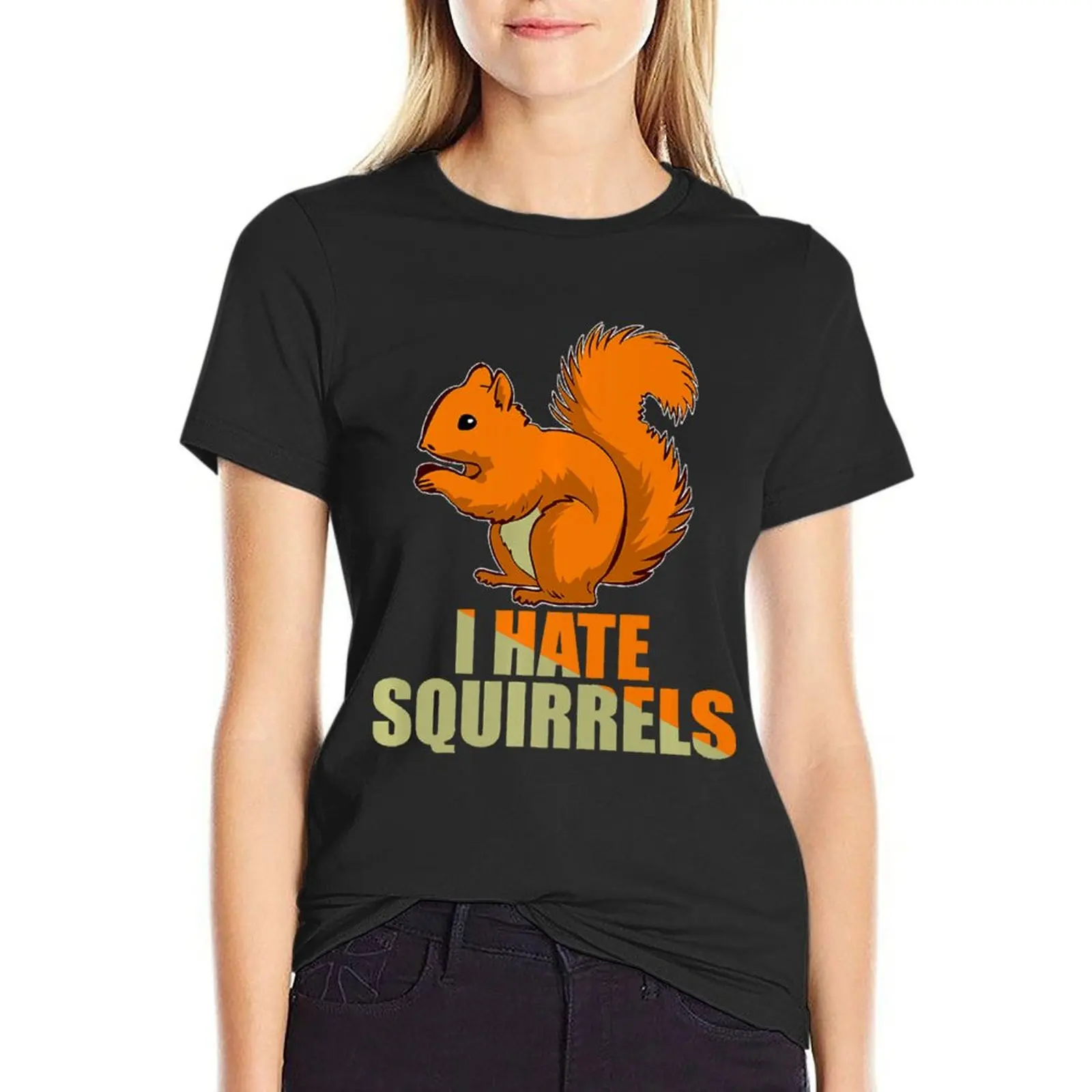 Annoying Garden I Hate Squirrels Funny Gift Sticker T-Shirt Female clothing female cute tops funny Women's cotton t-shirt