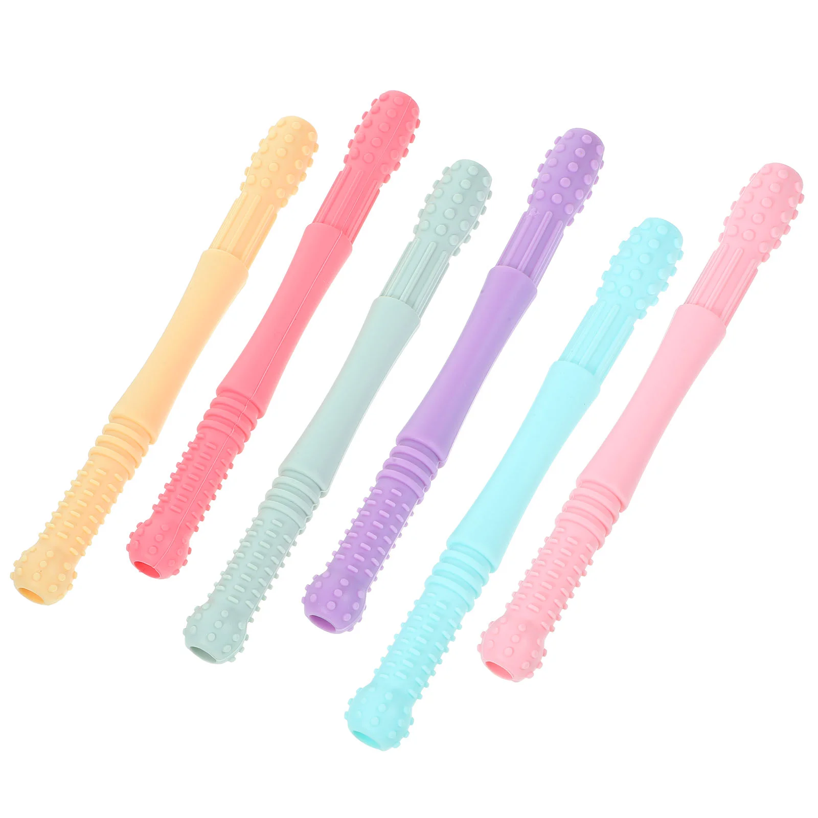 

6 Pcs Baby Teething Stick Silicone Teether Teethers Sensory Toy Infant Chewing Hollow Tube Educational Molar