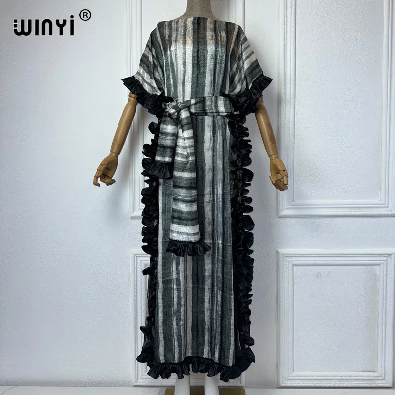 WINYI Bohemian Summer Beach Dress High Quality Double Sided Boho Printing Elegant silk maxi dress Women Evening party kaftan