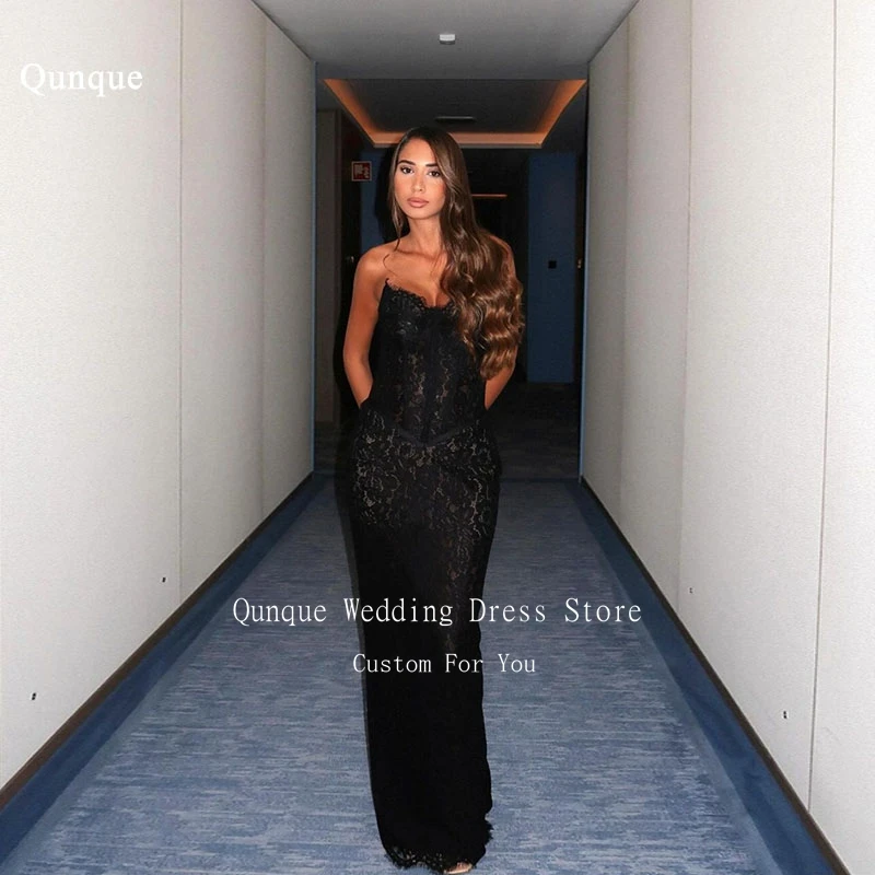 Qungkin Elegancka czarna koronkowa suknia wieczorowa o kroju syreny Off Shoulder hochzeitskleid Formal Prom Dress Celebrity Party Gown Dostosowane