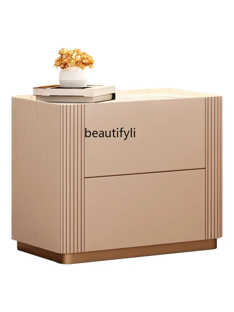 

A16 Modern Simple Bedside Table Storage Rack Solid Wood Italian Ins Light Luxury French Bedroom Cabinet Storage