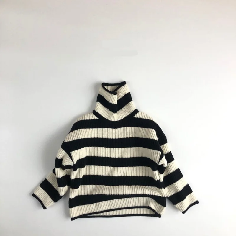 

Winter Toddler and Baby Girls Boys Striped Turtleneck Knitted Sweater Coat Children Knitwear Pullover Kids Outfit Tops 1-10 Yrs