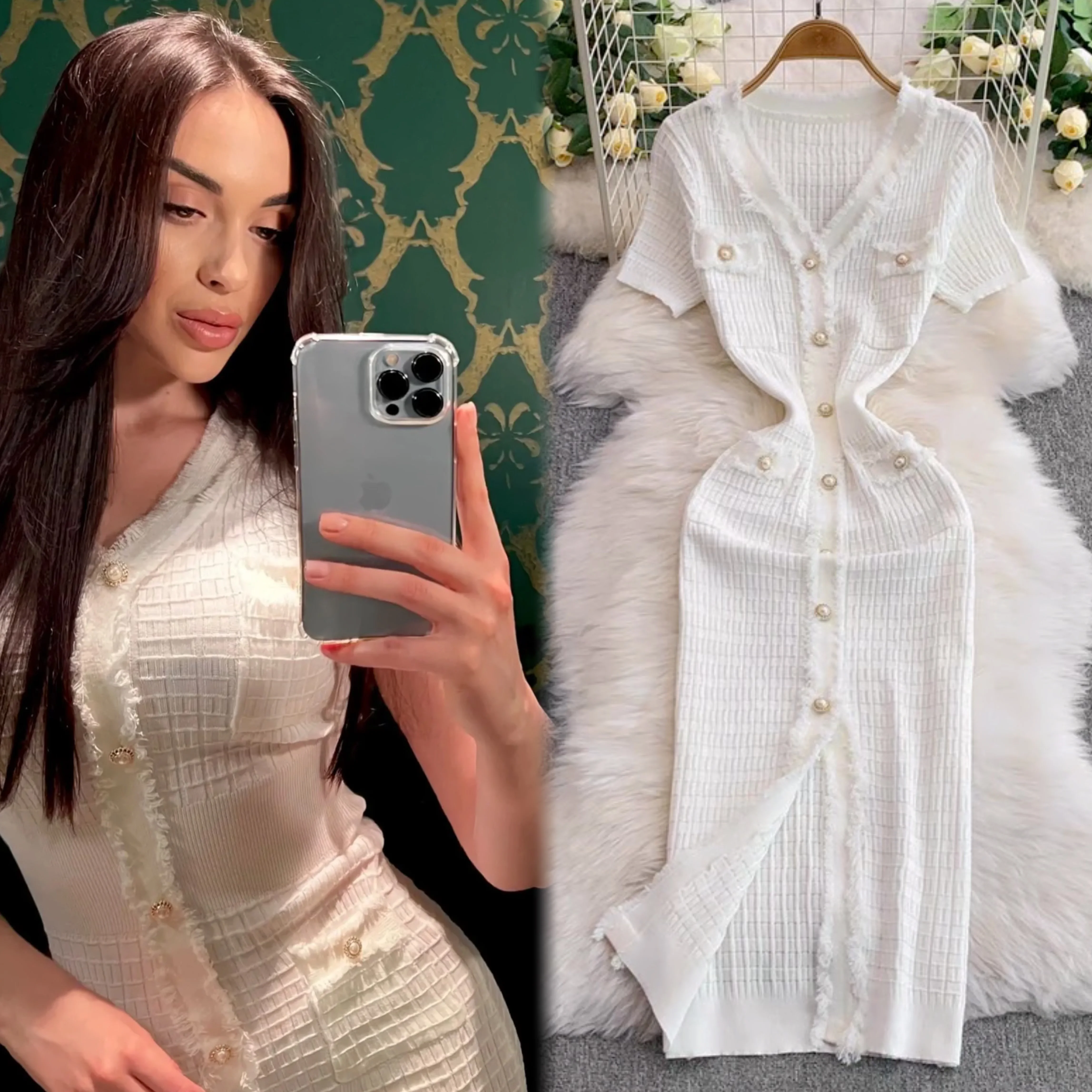 YuooMuoo Marke Mode Frauen V-ausschnitt Strick Lange Kleid Elegante Schlanke Taille Büro Dame Bodycon Pullover Kleid Chic Party Vestidos