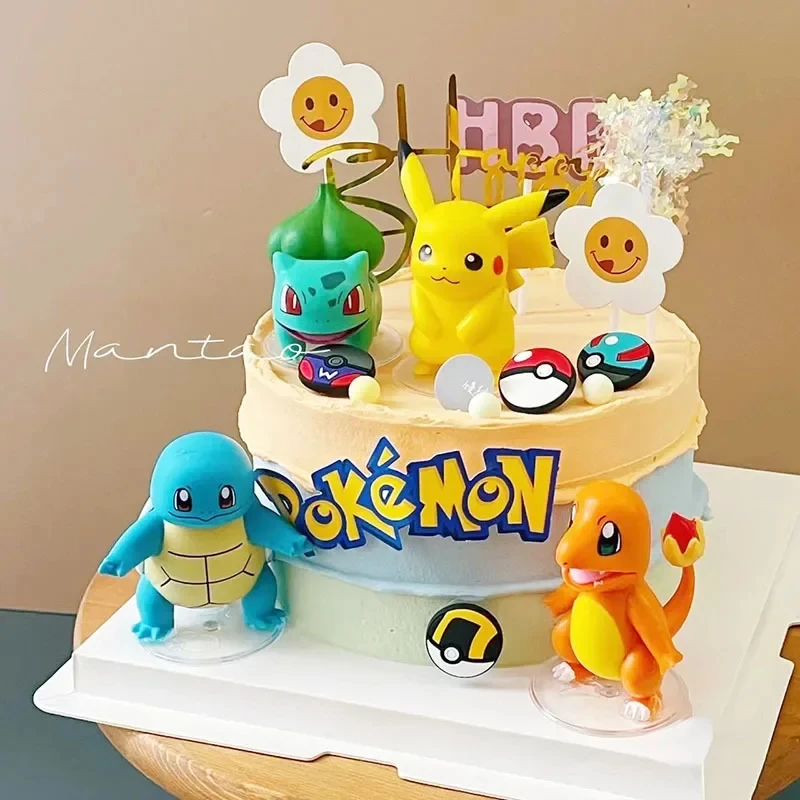 13Pcs/set Pokemon Cake Topper Party Anime Figure Pikachu Happy Birthday Pokemon Cake Decoration Ornaments Supplies Boy Kids Gift