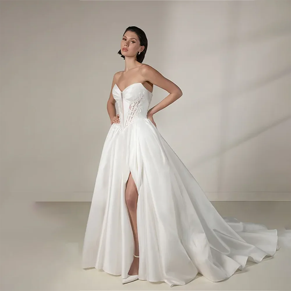 

Wedding Dress Bride Dress A-Line Strapless Sleeveless Side Split Formal Bride Gowns For Wedding Party Vestido De Novia Boda