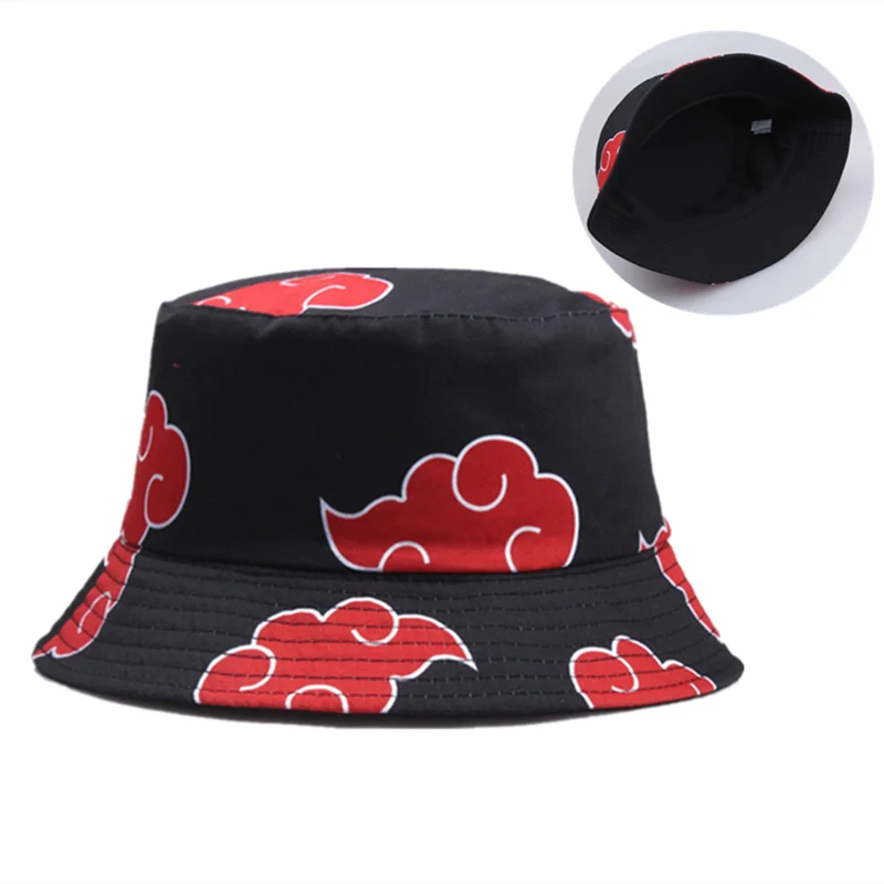 Bucket Cap Ninja Akatsuki Red Clouds Anime Cosplay Cartoon Fashion Hat Outdoor Sports Sun Caps Gift