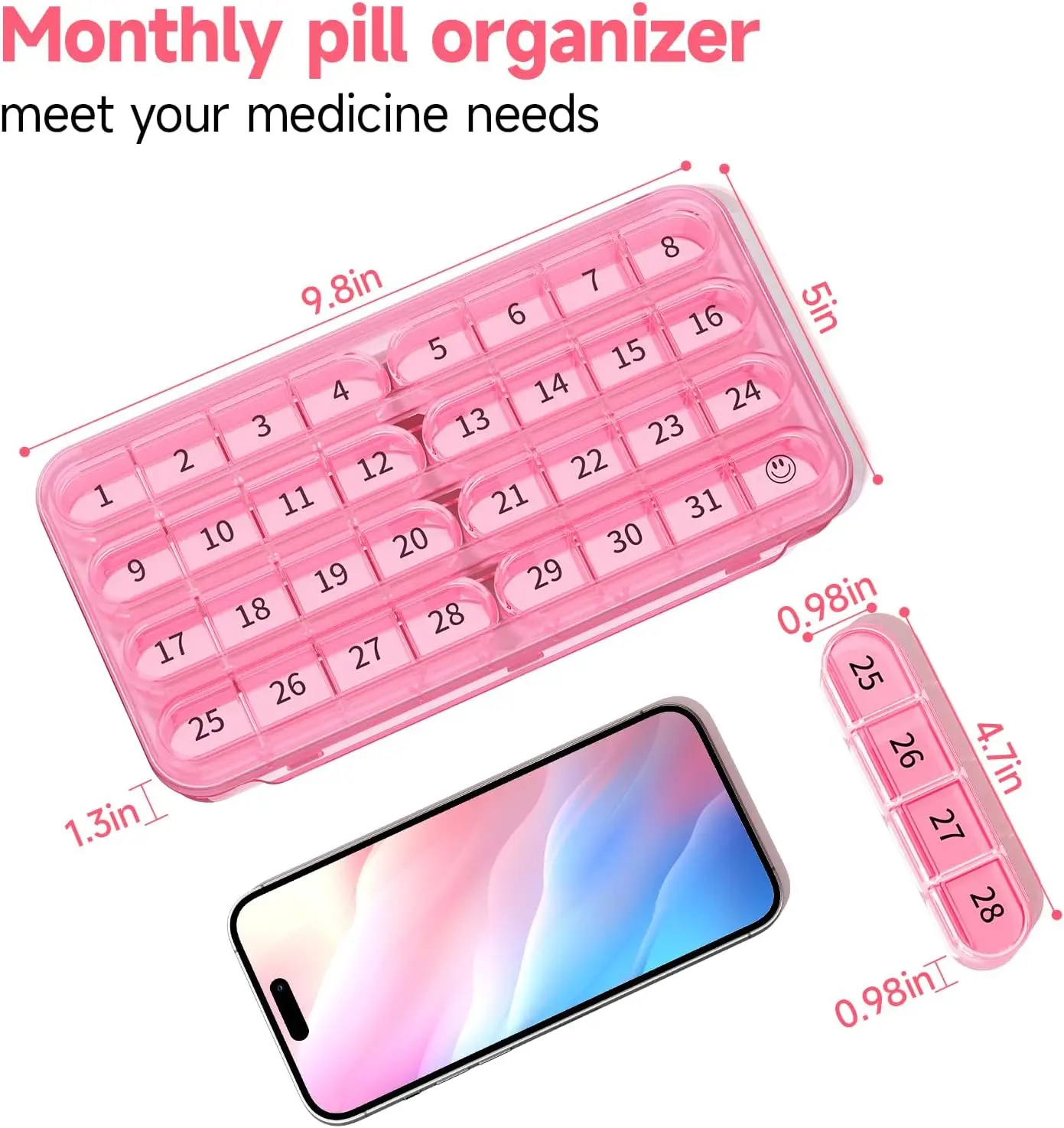 Monatlicher Pillenorganizer 1 Mal pro Tag, Große Monatliche Pillenbox, 1x Täglich für Reisen Nie Nachfüllbar 31-Tage-Täglicher Medikamentenbehälter – Detail 2