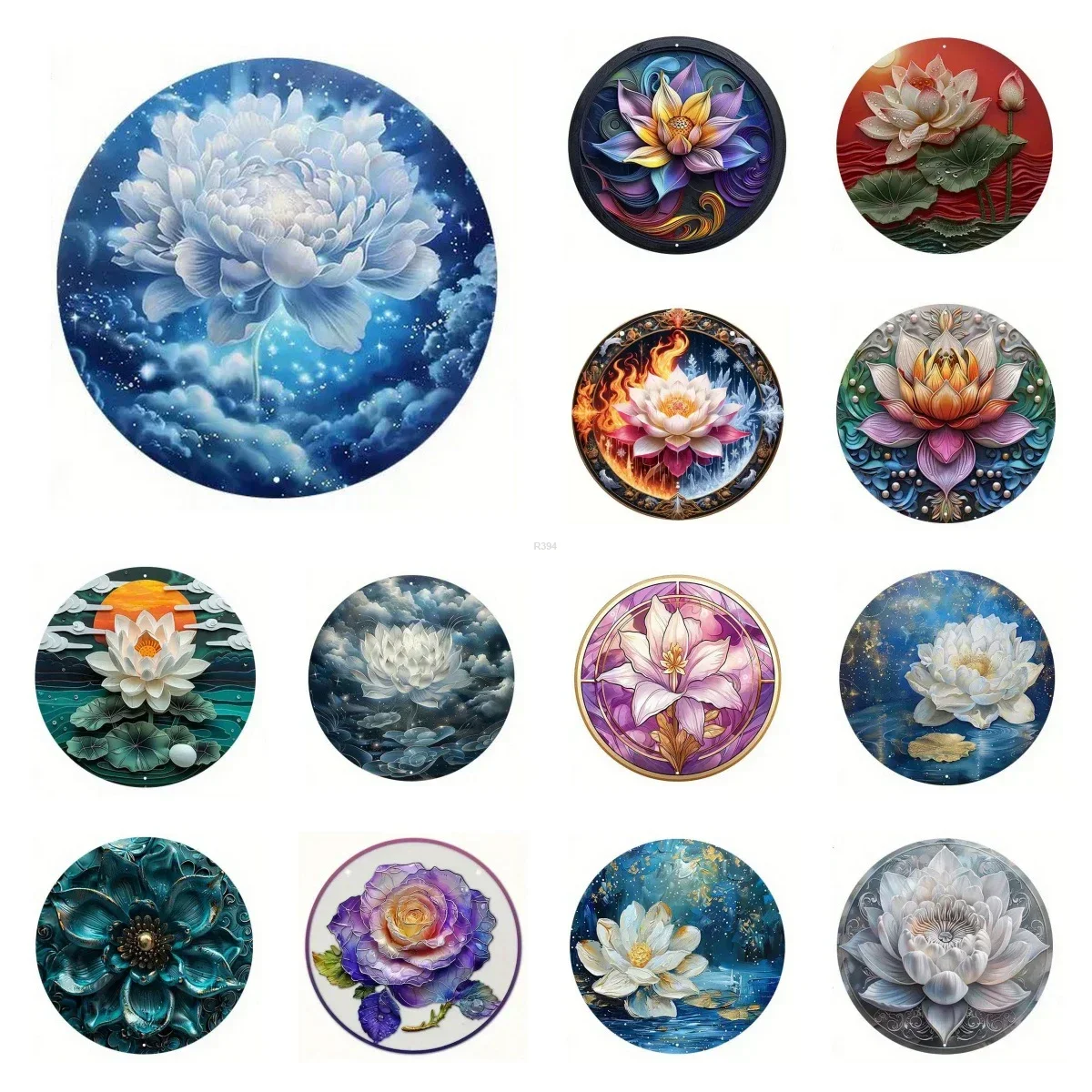 Retro Round Metal Tin Signs 2D Flat Lotus Flowers Decor Pattern Nostalgic Iron Painting Novelty For Cafe Bar Man Cave Wall Decor