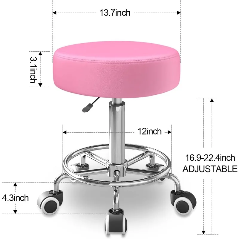 Rolling Stool, Heavy Weight Capacity 250lb,   360° Swivel, Spa Drawing Salon Work Office Tattoo Stool (pink)