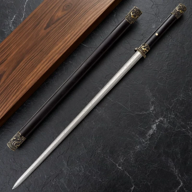 Four Sacred Beasts Jian Pattern Steel Blade Solid Brass Fittings & Dragon Phoenix Sandalwood Scabbard Decorative Collectible