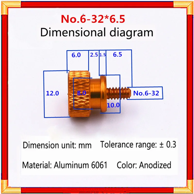 1Pcs 6#-32x6.5/12/16mm Aluminum Step Thumb Screw Computer Case Screw Knurled Hand Screws Anodized 10 colors