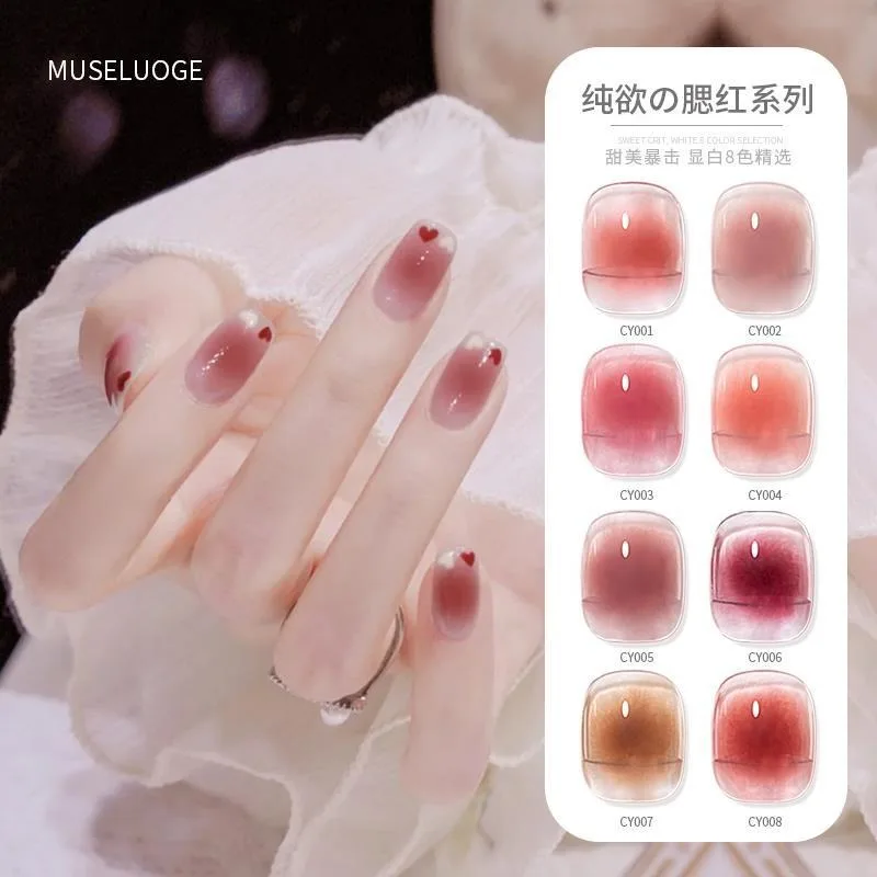 Gradient Nail Sticker 3D Jelly Red Pink Blush Sliders Cute Ombre Design Japanese Style Translucent Gel Polish Wraps Decal