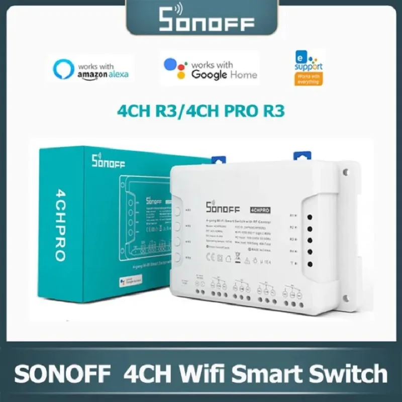 Intelligenza Interruttore WiFi SONOFF 4CH R3/4CH PRO R3 Interruttore 4 Gang Wireless Conto alla rovesciaTiming Telecomando Domotica Ewelink