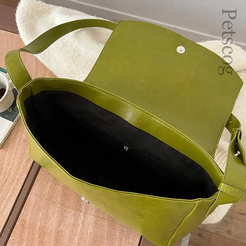 Glossy Pu Leather Crossbody Bags For Women Green Large Capacity Flap Casual Shopper Messenger Purse Female Fashion Shoulder Bags