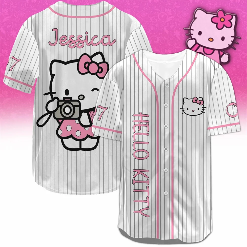 

Personalized Hello Kitty Baseball Jersey Hello Kitty Baseball Shirt Adults Children's Short Sleeve Casual Sports Shirt