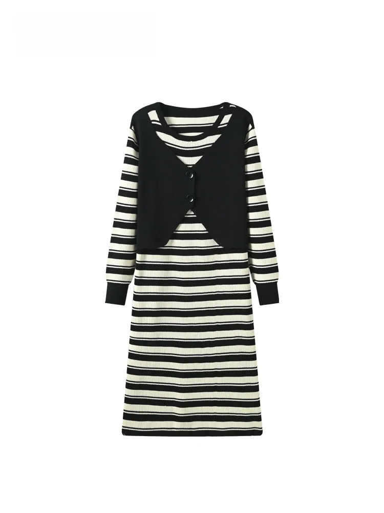 

Свободное трикотажное платье с длинным рукавом и круглым вырезом для полных женщин, универсальное весеннее повседневное платье больших размеров