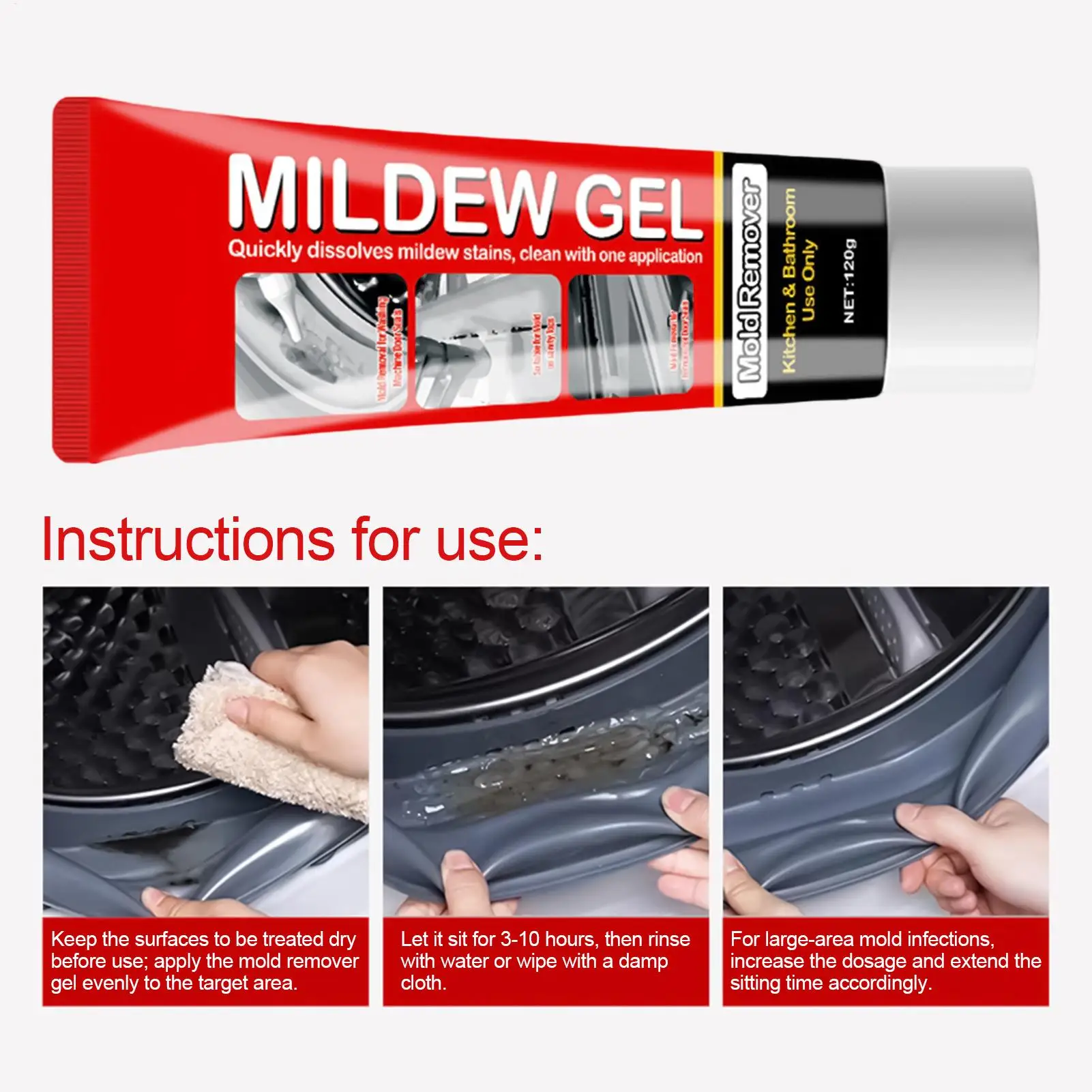 Gel Penetrante Quita-Moho 120g, Limpiador de Manchas Sin Blanqueador para Ducha y Juntas, Gel para Azulejos de Baño, Fregadero de Cocina, Lavadora y Paredes