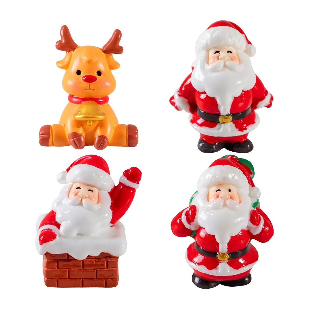 Creative Christmas Ornaments Holiday Party Decoration Cartoon Santa Claus Snowman Resin Ornaments Miniature Scene Layout