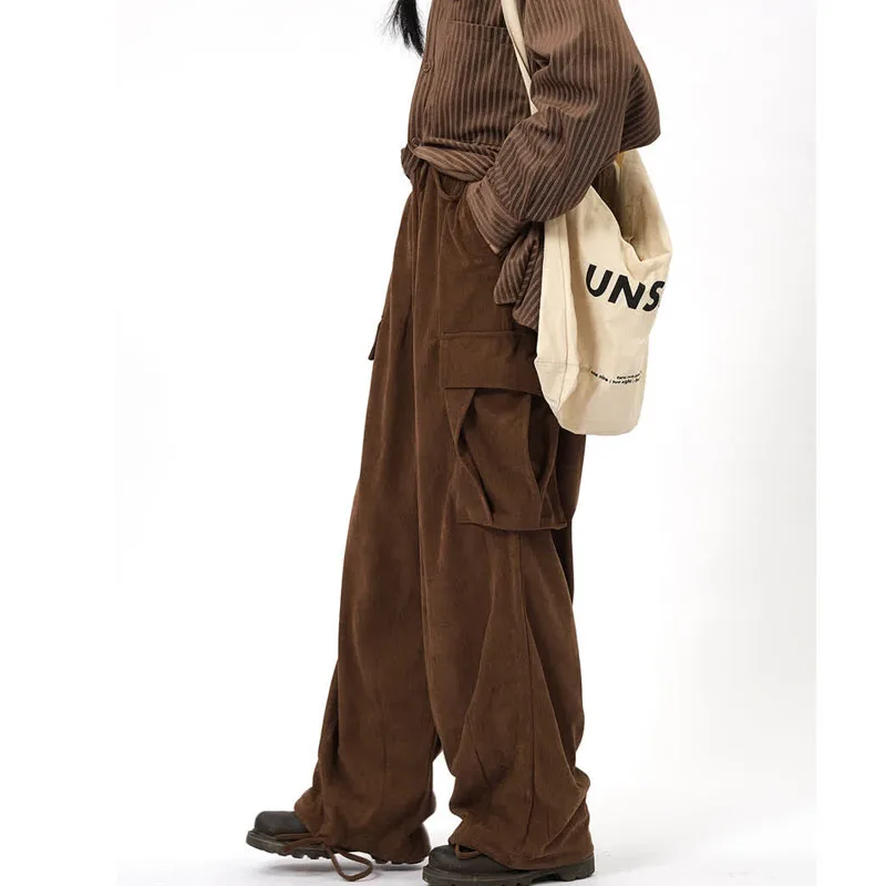 New Autumn/Winter Fashion Brand Japanese Vintage Corduroy Work Suit Wide Leg Multi Pocket Loose Versatile Cool Casual Pants