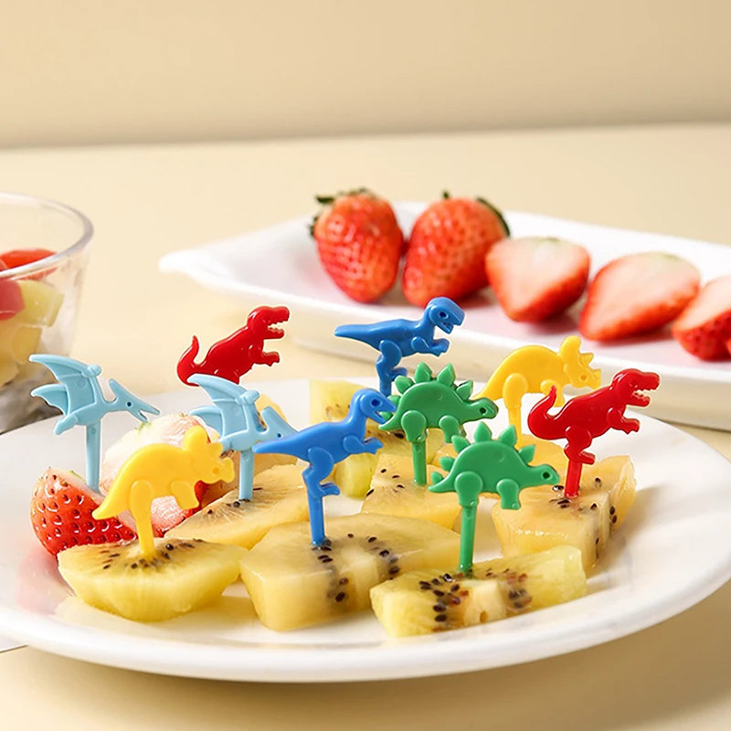 10-częściowy widelec do owoców z kreskówek Śliczny dinozaur Cupcake Top Decoration Food Appetizer Wykałaczki, Bento Box Akcesoria Koktajlowe