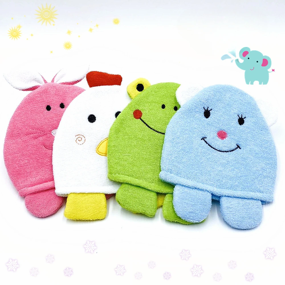 Baby Bath Gloves for Kids Toddlers Cartoon Animal Shape Shower Brush Washcloth for Bathing Children Wash Clean Shower Massage