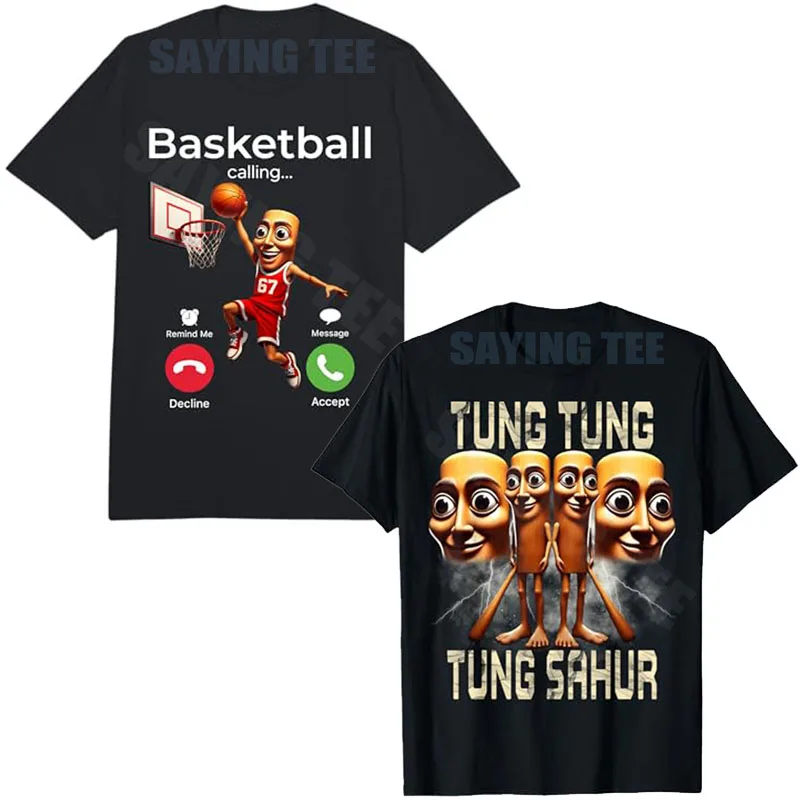 Tung Sahur Sport 67 Basketball Player Meme Phone Calling Funny T-Shirt Y2k Tung-Tung-Tung Sahur Absurd Bootleg Brainrot Tee Gift