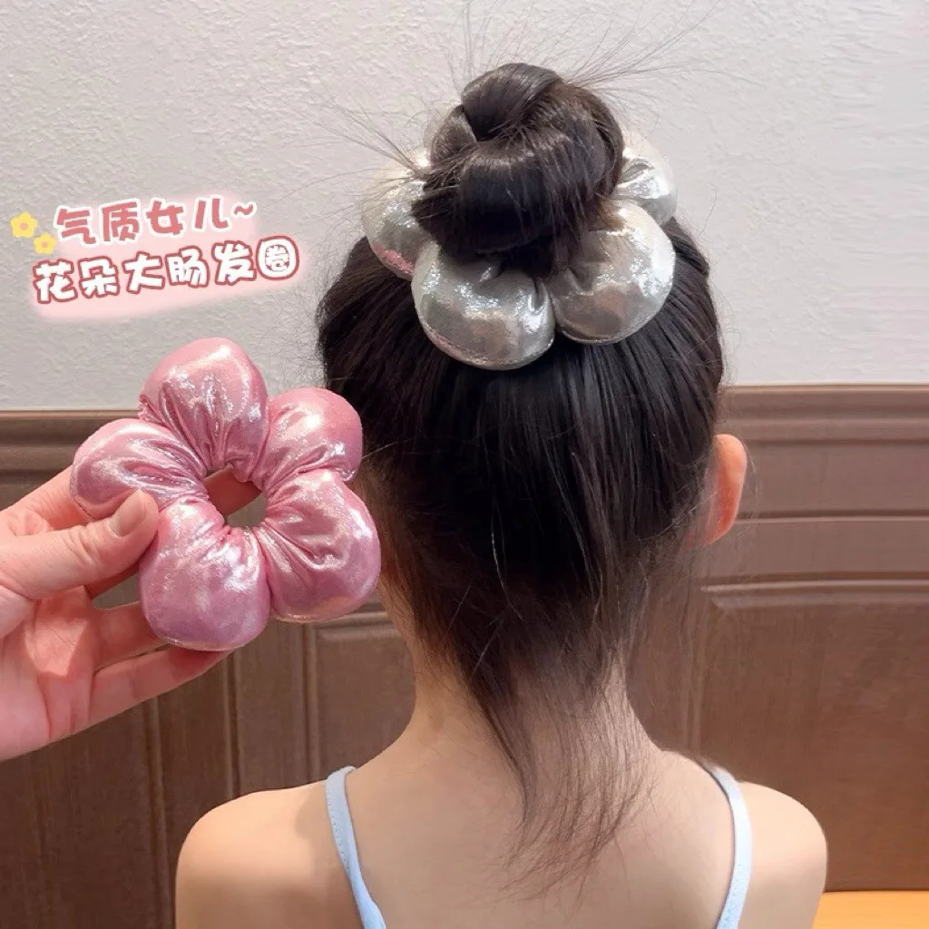 صانع كعكة الكرة Scrunchies التجعيد القطيفة الزهور No-Snag مطاطا للفتيات العلاقات الشعر طفل آمن Accs 3-8Yrs 1 قطعة #3