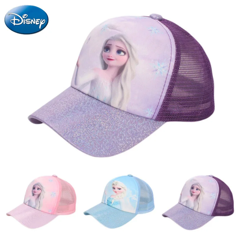 Disney Girls Summer Baseball Caps Frozen Elsa Princess Mesh Breathable Hats Cartoon Cute Adjustable Snapback Caps Street Sun Hat