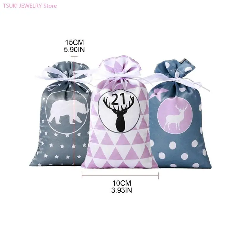 62KE Advent Calendar Bags Christmas 24 Days of Advent Calendar Pouches DIY Gift Bags