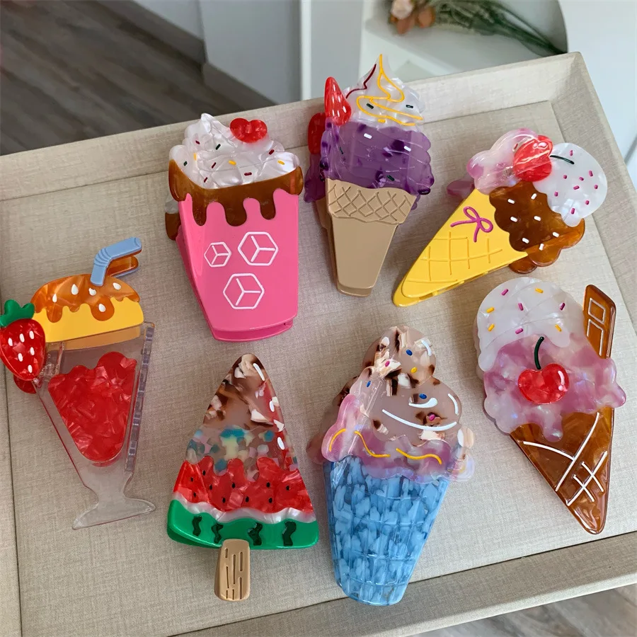 

DuoShang NEW Summer Ice Cream Acetate Hair Claw Fruit Cone Series Claw Clips Trendy Hair Clips for Women Girls Hair Accessories