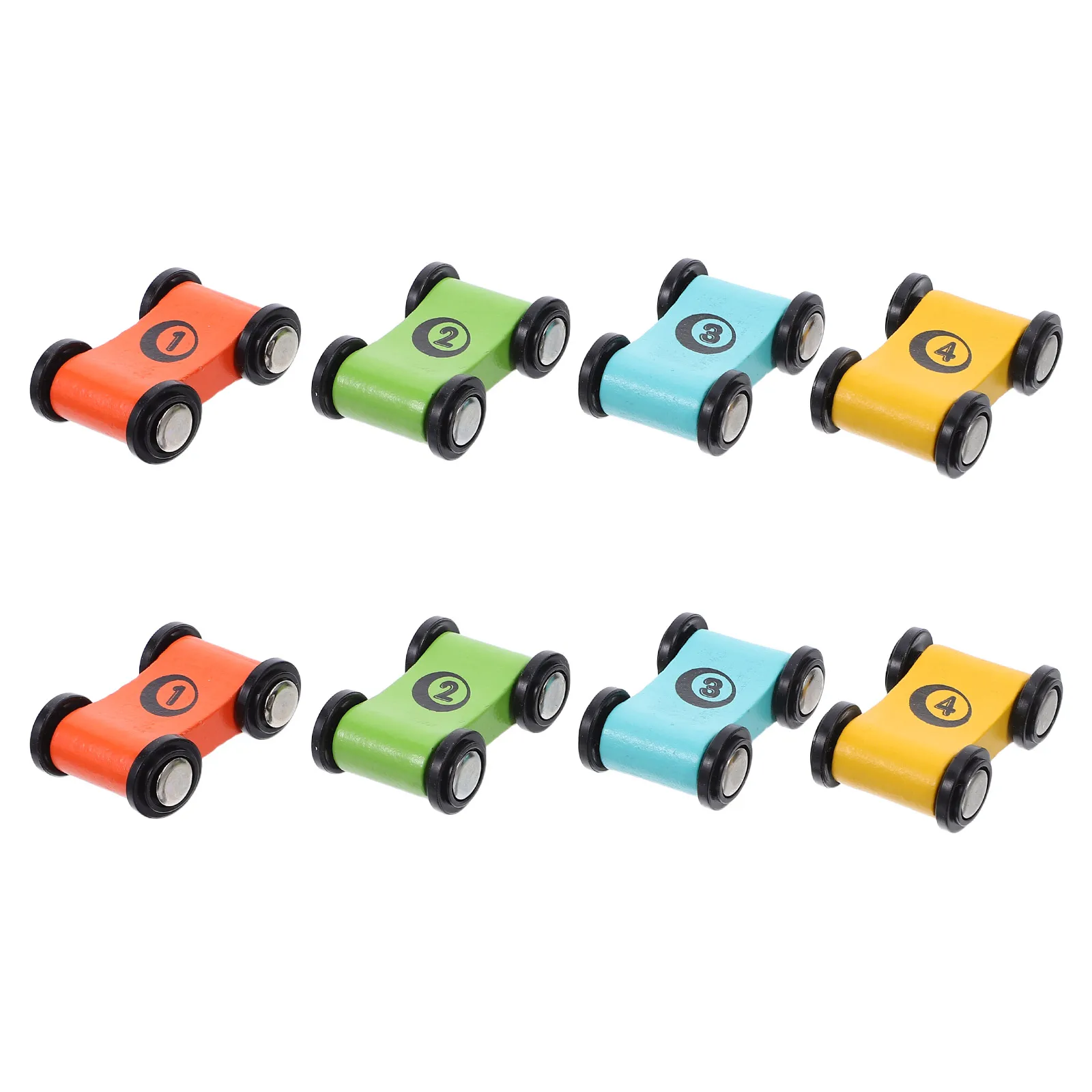 8 szt. Drewnianych Samochodzików Wyścigowych Jasne Kolory Gładkie Bezpieczne Dla Dzieci Tor Wyścigowy Interaktywna Gra Miniaturowy Zestaw Samochodowy