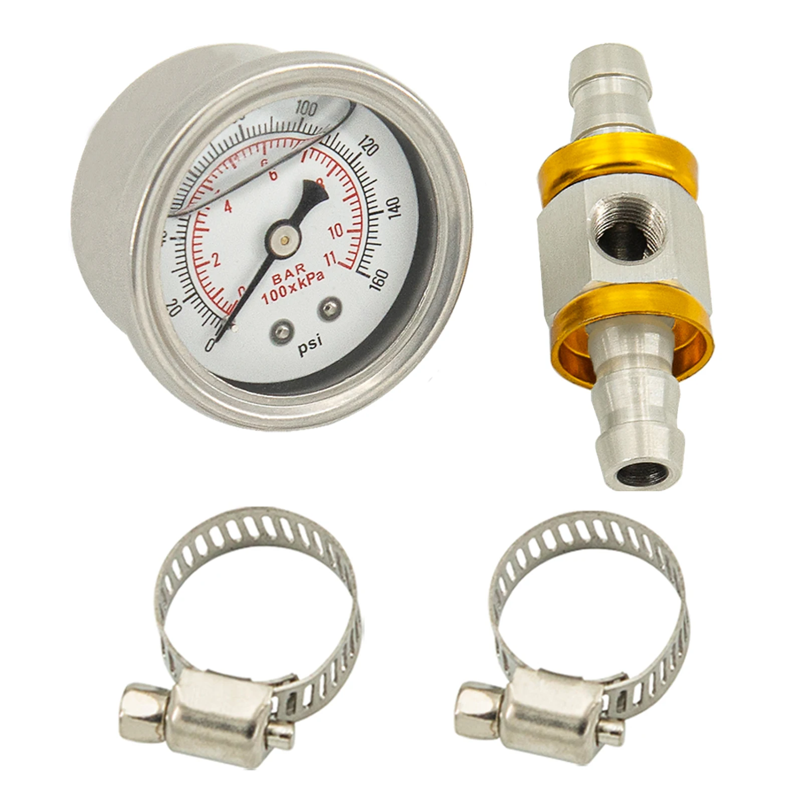 Universal Fuel Pressure Gauge 1/8 NPT 160Psi with 3/8 Inch Oil Fuel Line Fuel Pressure Gauge Sensor T-Fitting Adapter