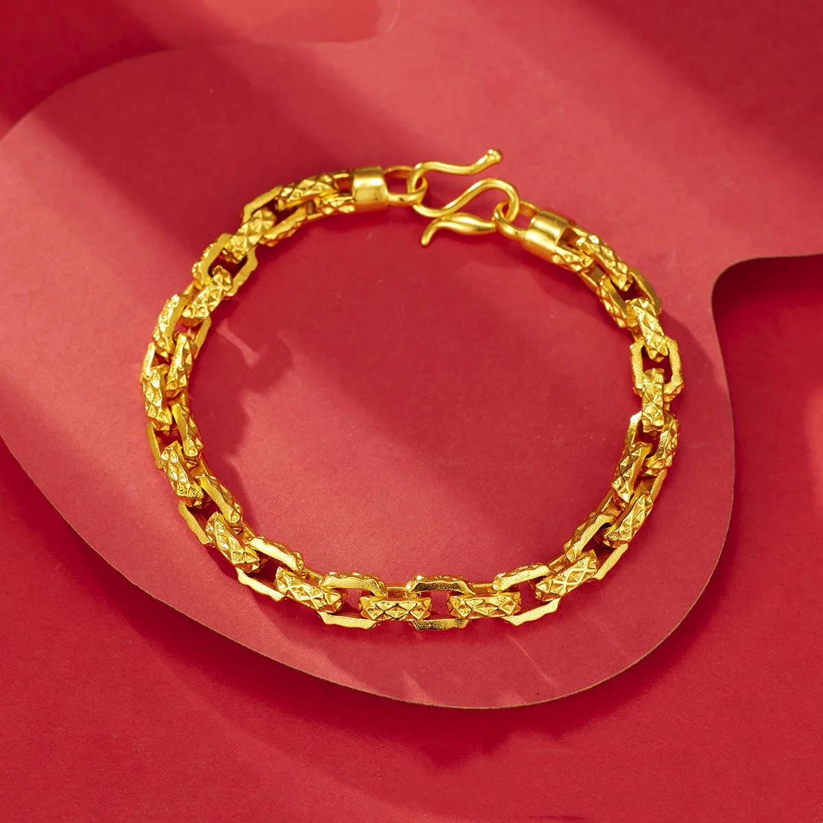 

Luxurious fashion 24K real gold paper buckle bracelet domineering men's bracelet au9999 pure gold ring-connected bracelet