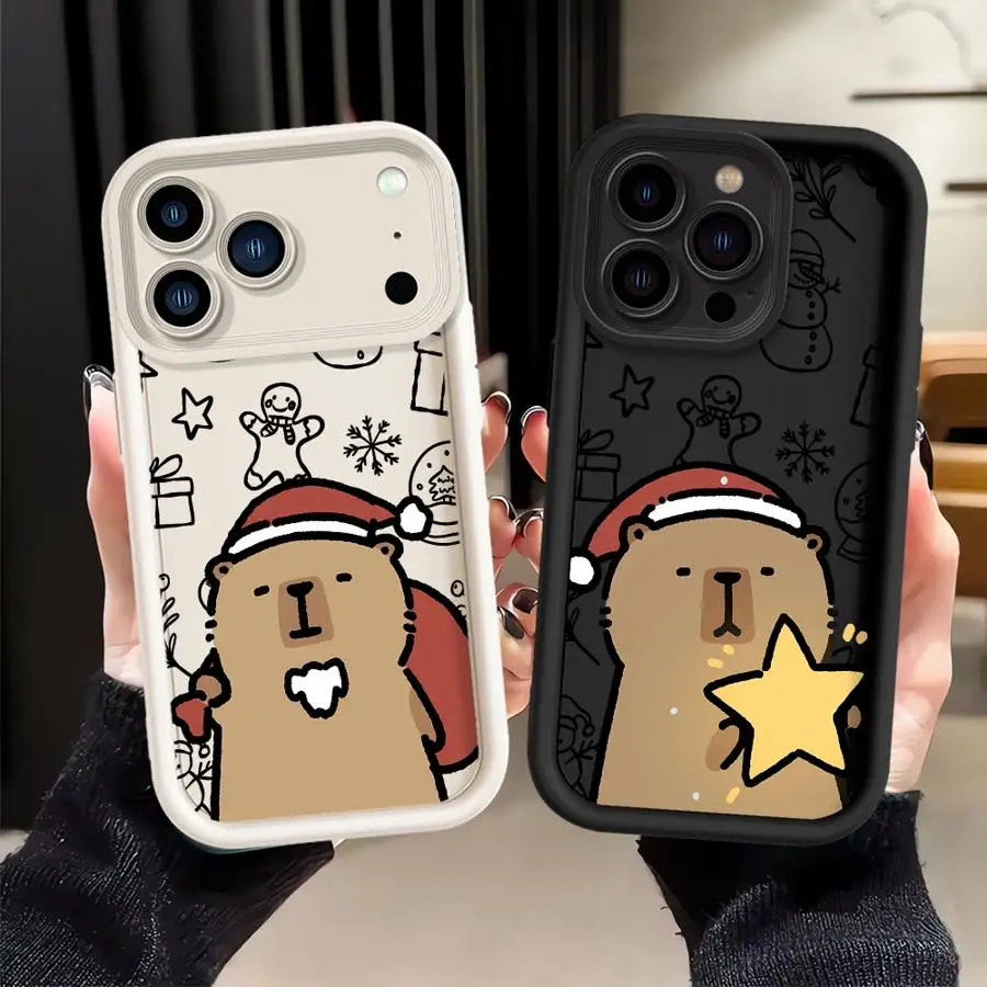 حافظة هاتف آيفون 13 16 17 برو ماكس 14 12 17 Air 16e 15 Plus 11 غطاء ناعم لطيف عيد الميلاد كابيبارا #1