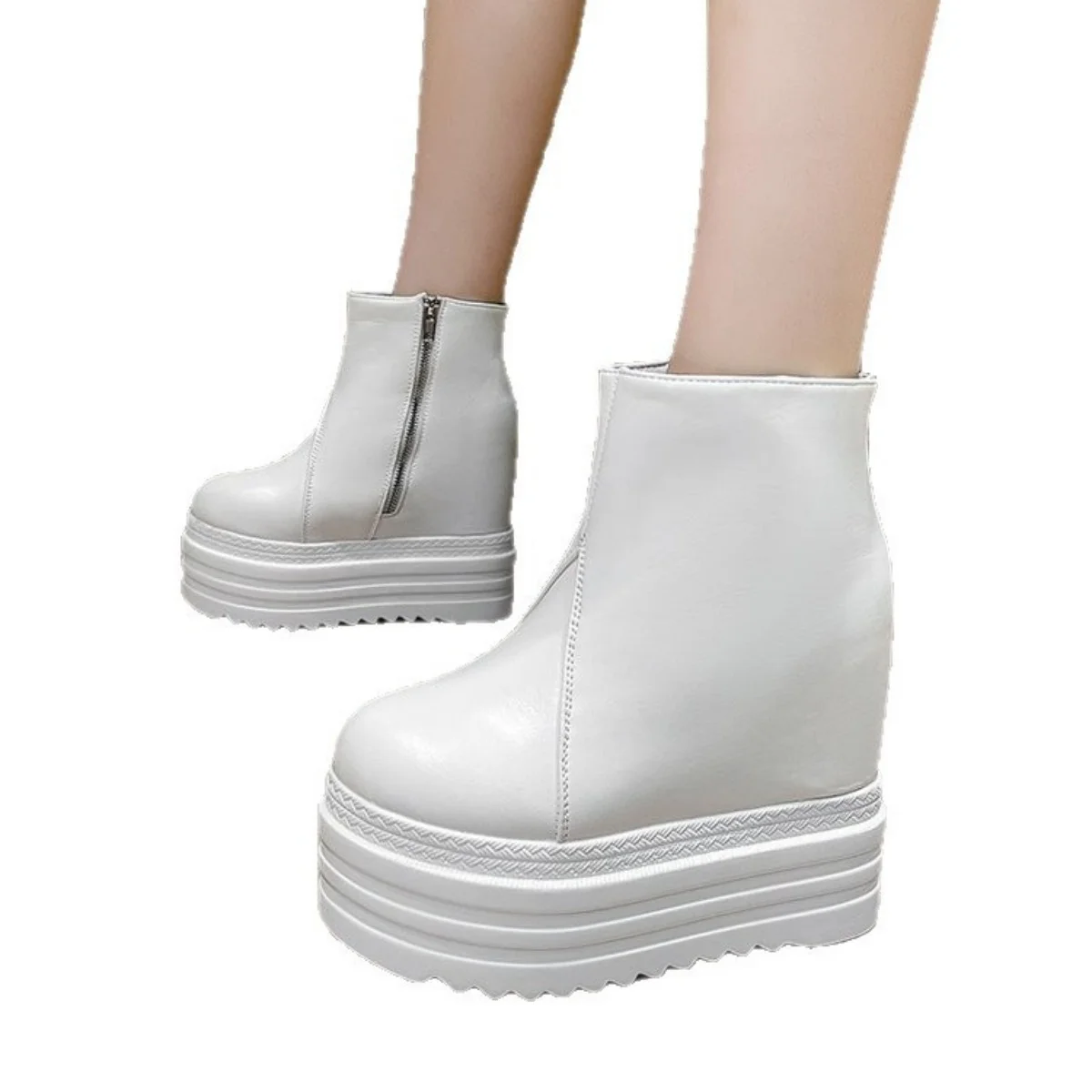 كعب عريض كبير الحجم للنساء، حذاء بمقدمة مستديرة مرتفعة، كعب عالي بنعل سميك، طراز جديد، 2025