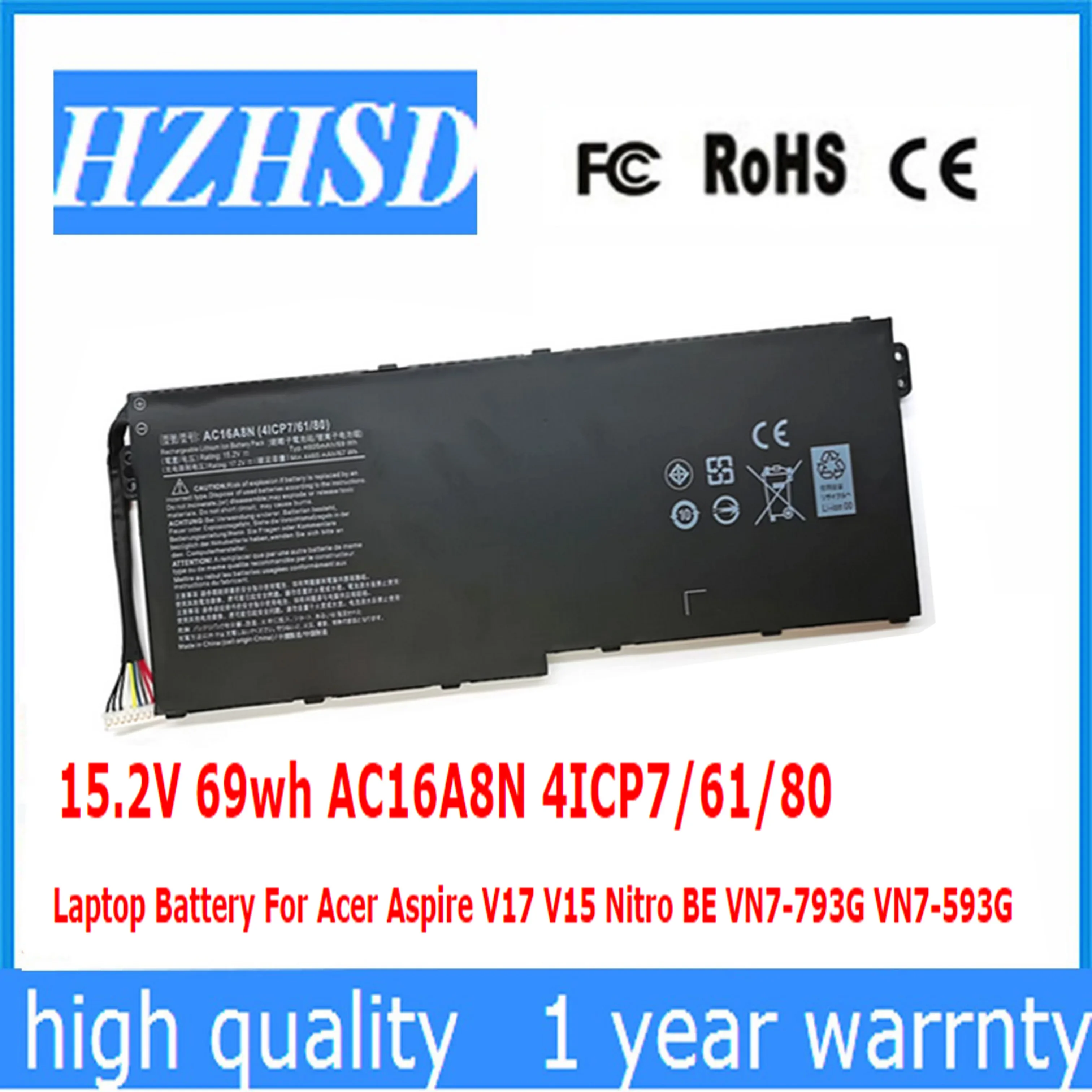 15.2V 69wh AC16A8N 4ICP7/61/80 Laptop Battery For Acer Aspire V17 V15 Nitro BE VN7-793G VN7-593G