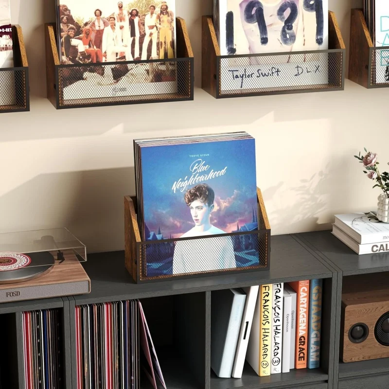

Vinyl Record Holder Wooden Wall Floating Shelf Album Disc Display Rack Magazines Book Storage Holders Home Desktop Organization