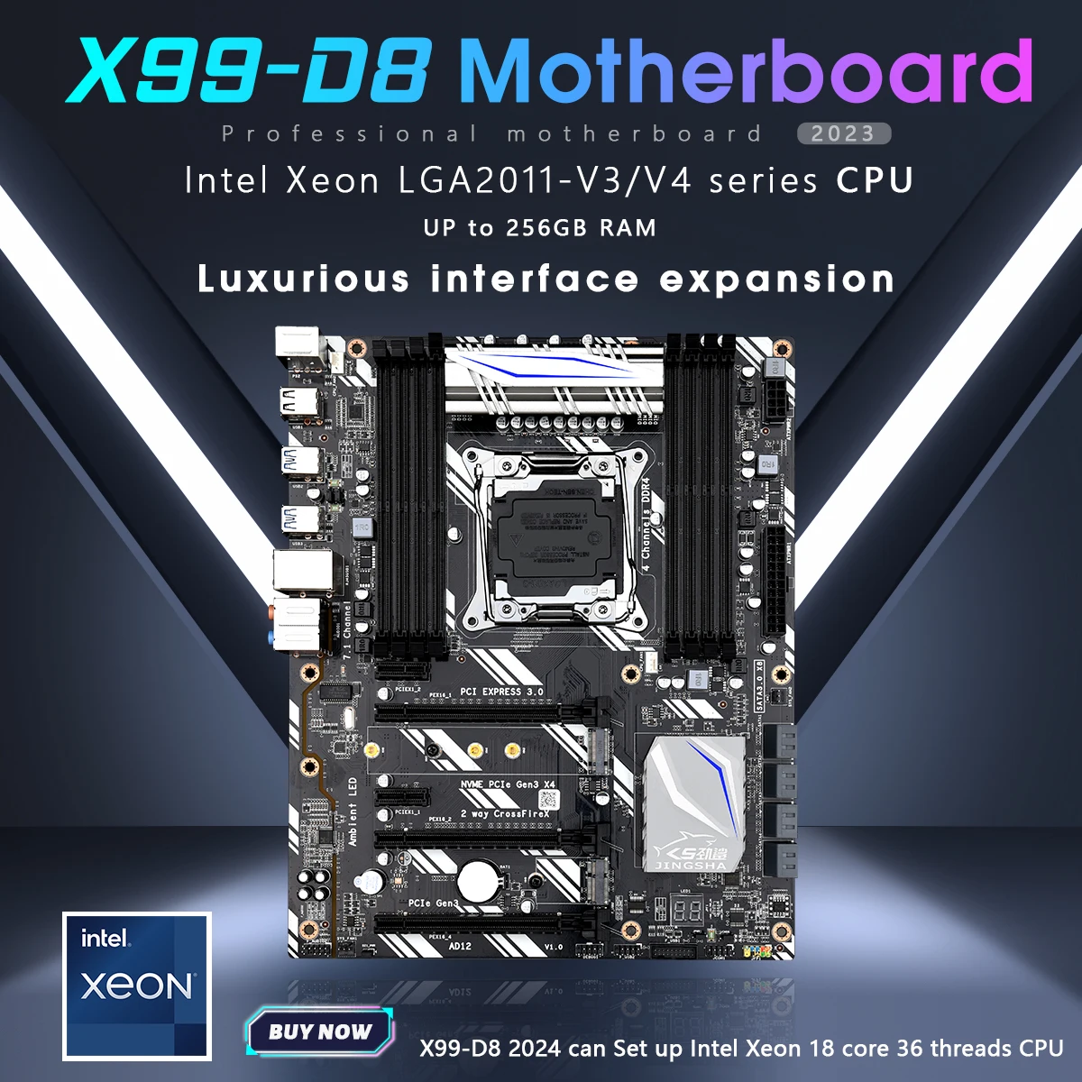 Материнская плата JINGSHA X99 D8, комплект для сборки Микросхем xeon x99, LGA2011-3 V3 V4 USB3.0 NVME M.2 SSD Wi-Fi DDR4, 8-канальная Игровая плата