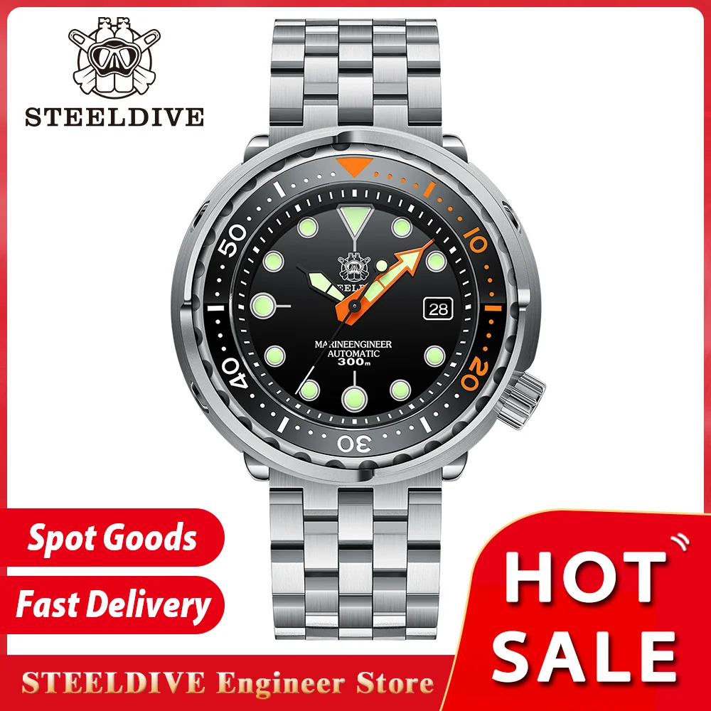 Jam Tangan Klasik Tuna Can Baru untuk Pria Jam Tangan Bezel Keramik Super Bercahaya SD1975C STEELDIVE 300M Kedap Air NH35