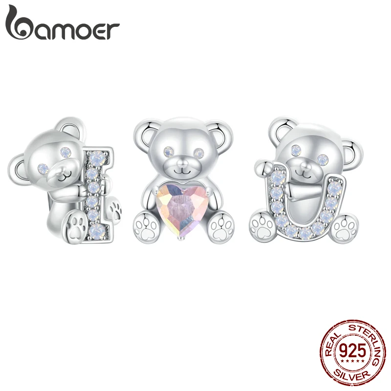 BAMOER 925 Sterling Silver Cute Bear Charms, 