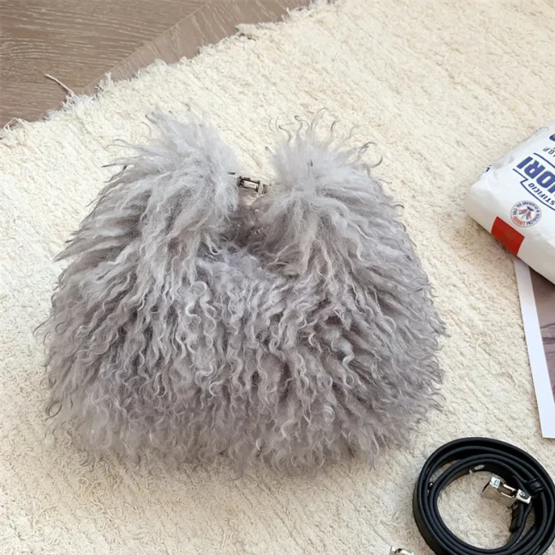 Winter Faux Fur Women\'s Small Shoulder Bag Soft Plush Ladies Furry Messenger Bags Imitation Wool Female Fluffy Clutch Handbags