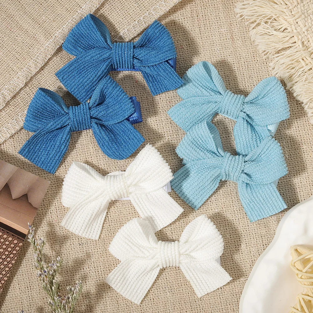 6/10 Teile/satz Cord Mini Bogen Haar Clip Nette Mädchen Barrettes Clip Einfarbig Kinder Textur Haarnadeln Sichere Baby haar Zubehör – Detail 6