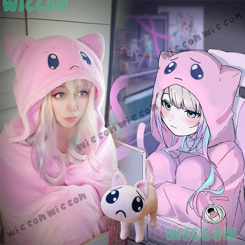 NEEDY GIRL OVERDOSE Streamer Overload KAngel P-chan Doujin Kawaii Cozy Blanket Pink Cat Cape Hooded Soft Plush Blanket Jirai kei